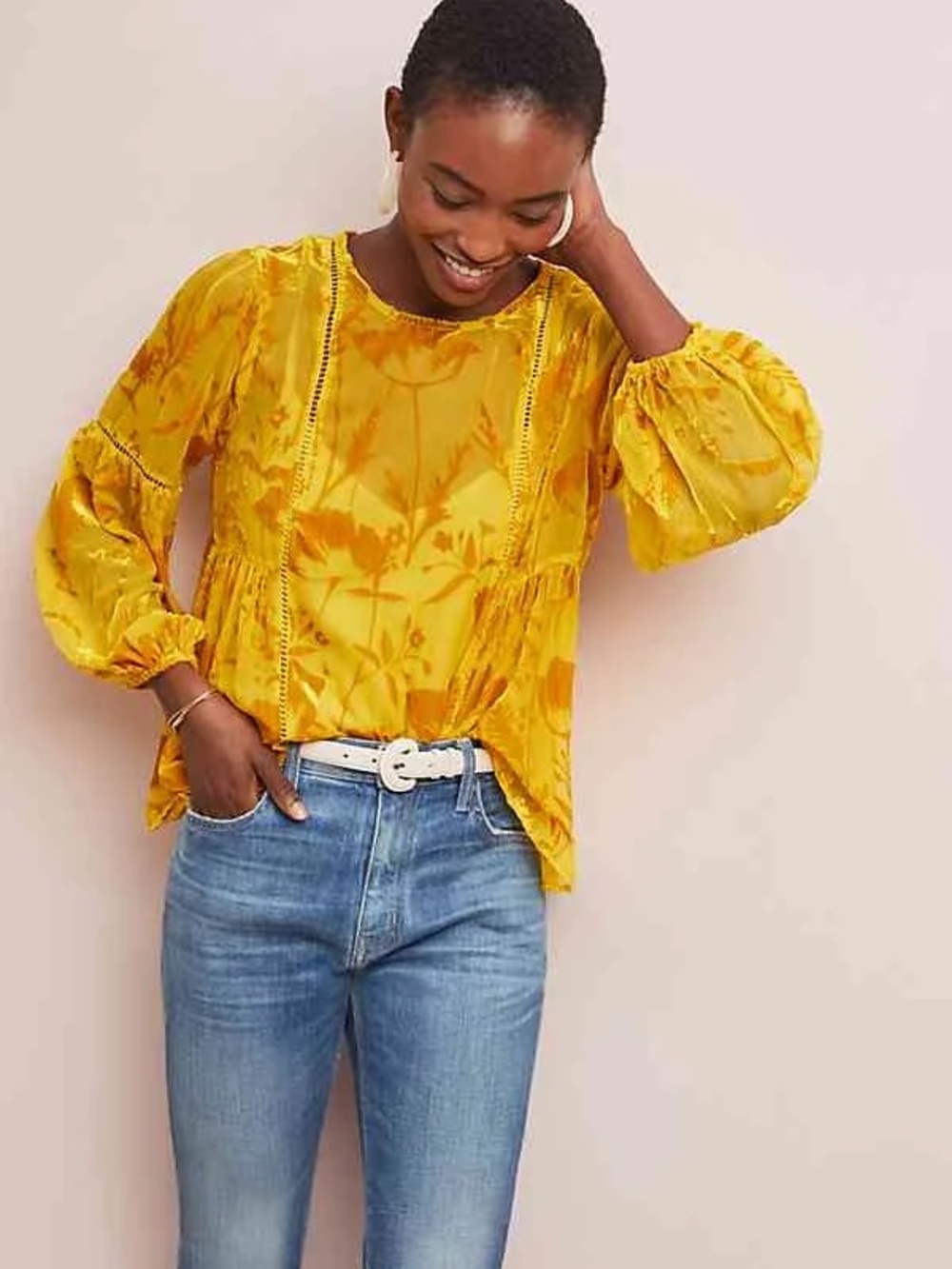 Meadow Rue by Anthropologie Sheer Velvet Peasant Blouse